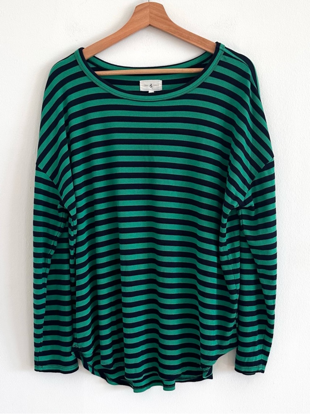 Loft Lou & Grey navy green striped long sleeve ribbed thermal ribbed t-shirt XL